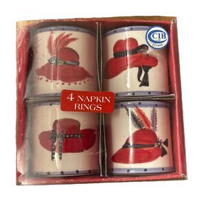 Set of 4 Porcelain Red Hats Napkin Rings Canterbury Potteries